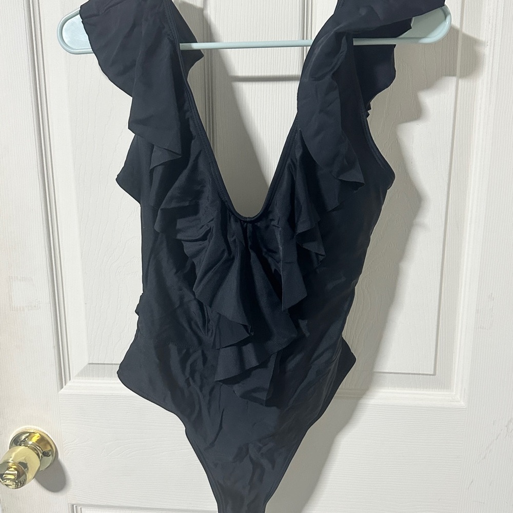 Black Ruffled One Piece Swimsuit
